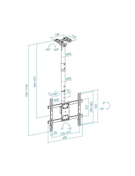 Soporte de Techo Giratorio/ Inclinable/ Nivelable TooQ LPCE1186TSLI-B para TV de 43-86"/ hasta 60kg