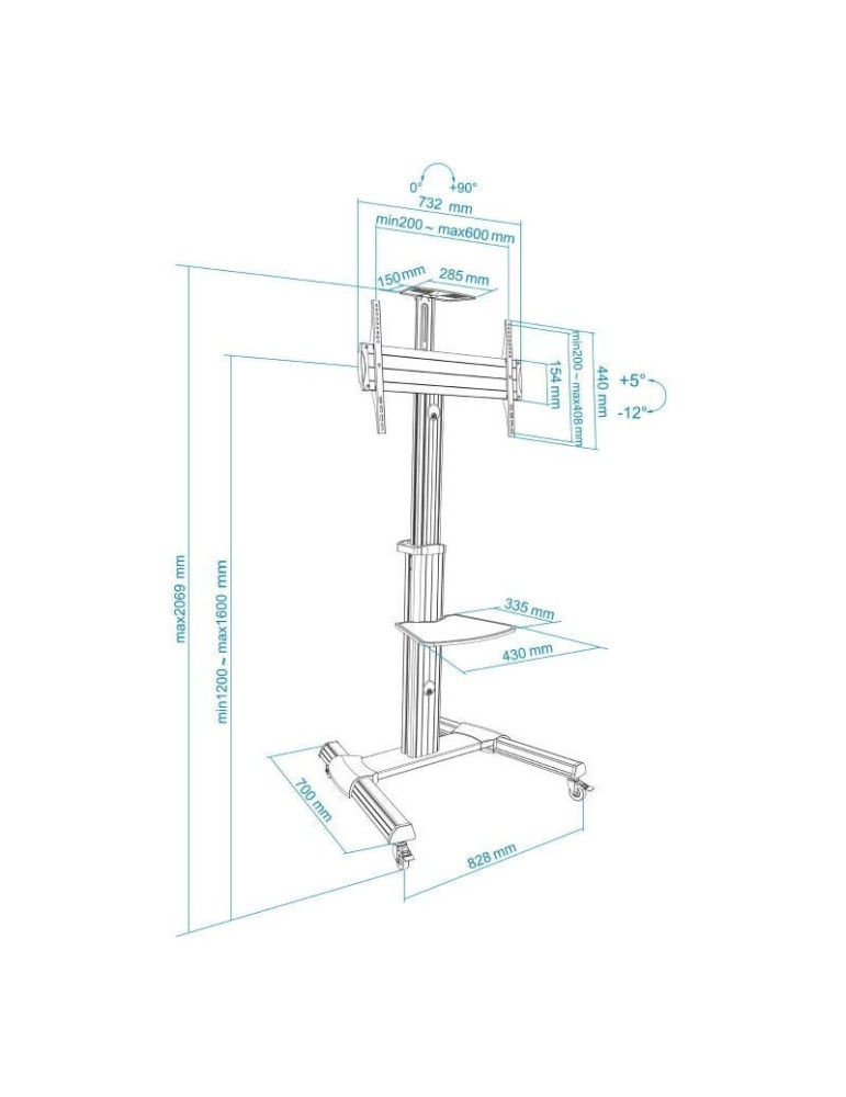Soporte de Suelo Inclinable/ Ajustable con Ruedas TooQ FS1870M-B para TV de 37-70"/ hasta 50kg