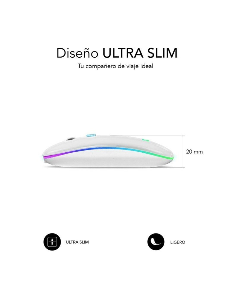 Ratón Inalámbrico Subblim LED Dual Flat/ Batería recargable/ Hasta 1600 DPI/ Blanco