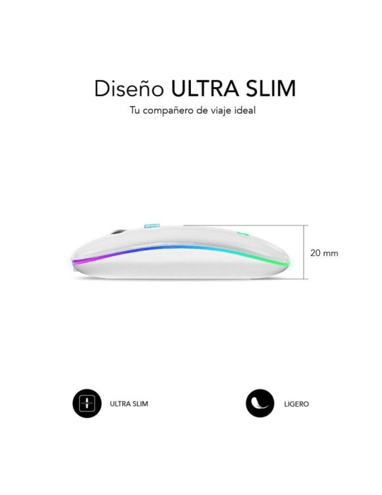 Ratón Inalámbrico Subblim LED Dual Flat/ Batería recargable/ Hasta 1600 DPI/ Blanco