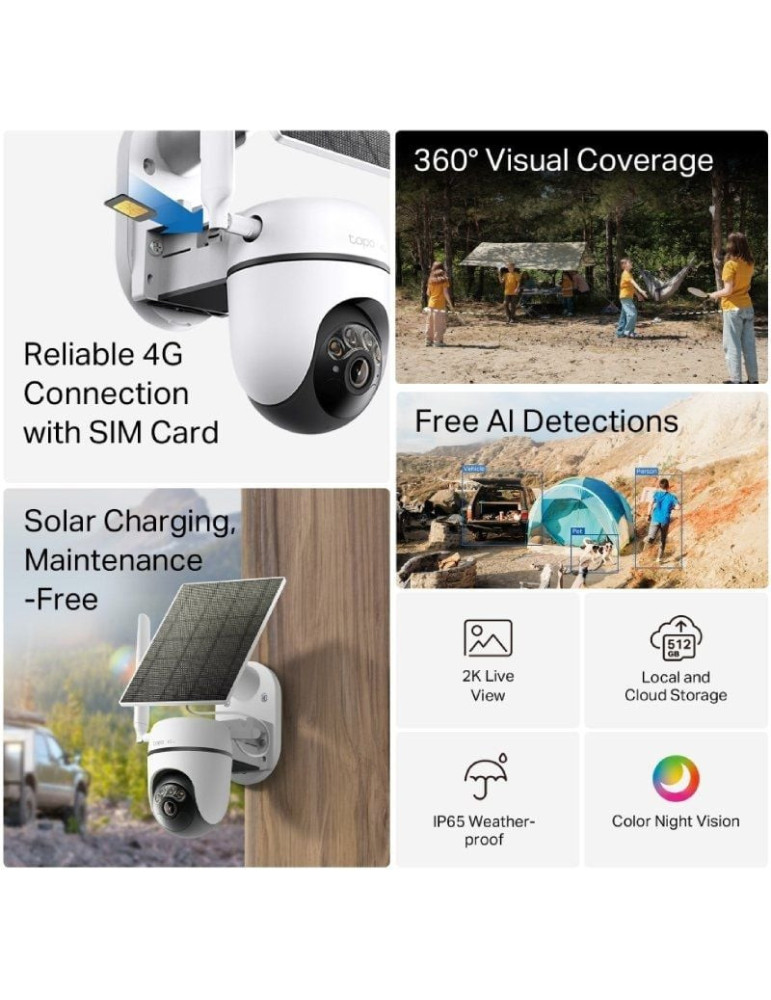 Cámara de Videovigilancia TP-Link Tapo C615G Kit/ Visión Nocturna/ Control desde APP/ Incluye Panel Solar