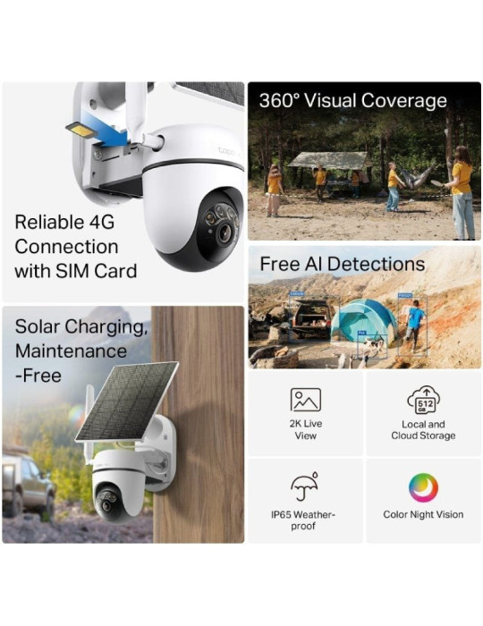Cámara de Videovigilancia TP-Link Tapo C615G Kit/ Visión Nocturna/ Control desde APP/ Incluye Panel Solar