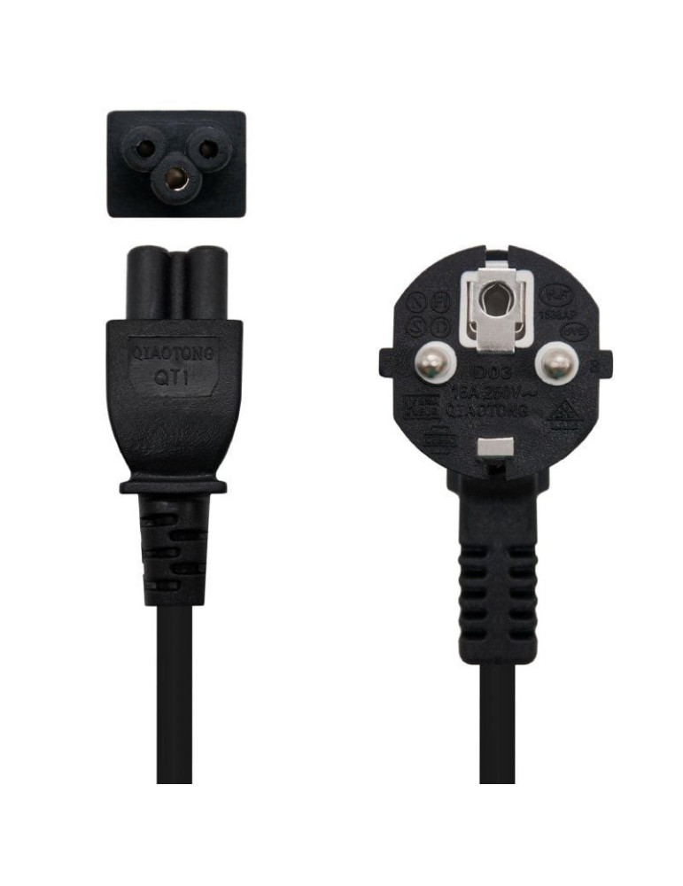 Cable Alimentación Trébol Nanocable 10.22.0302-L200/ Schuko Macho - C5 Hembra/ 2m/ Negro