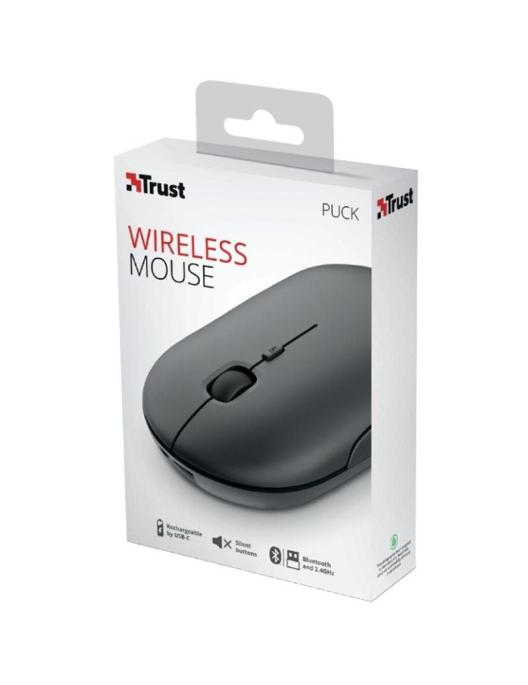 Ratón Inalámbrico Trust Puck/ Batería recargable/ Hasta 1600 DPI