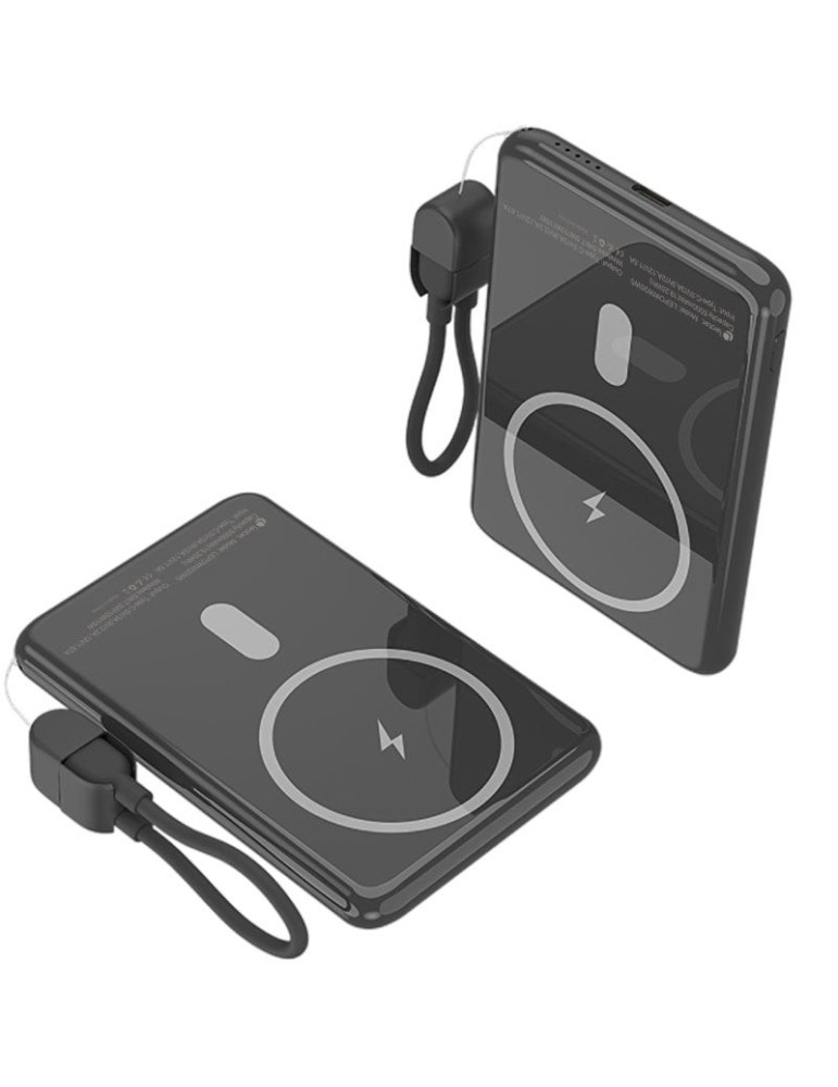 Powerbank 5000mAh Leotec LEPOWW20W5K/ 20W/ Wireless/ Negra/ Incluye Cable USB Tipo-C