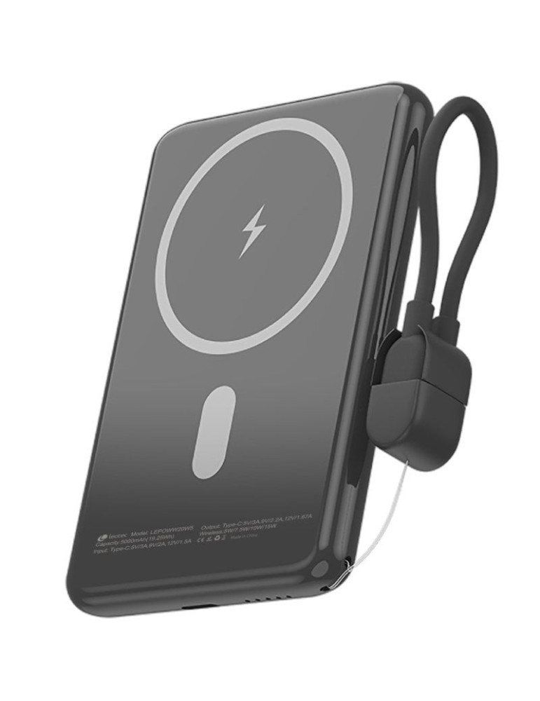 Powerbank 5000mAh Leotec LEPOWW20W5K/ 20W/ Wireless/ Negra/ Incluye Cable USB Tipo-C