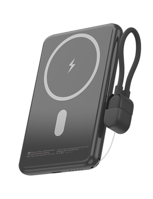 Powerbank 5000mAh Leotec LEPOWW20W5K/ 20W/ Wireless/ Negra/ Incluye Cable USB Tipo-C