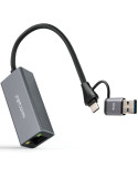 Adaptador USB Macho + USB Tipo-C Macho - RJ45 Nanocable 10.03.0411/ 1000Mbps