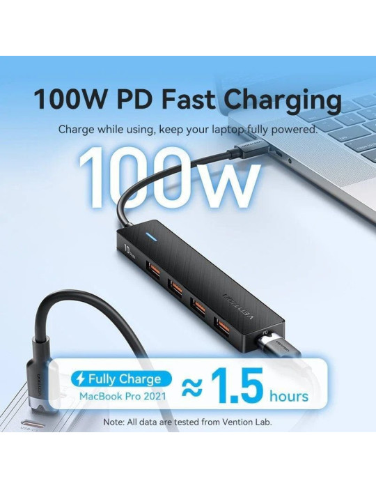Hub USB Tipo-C 3.2 Vention CKCBB/ 4xUSB/ 1xUSB Tipo-C PD