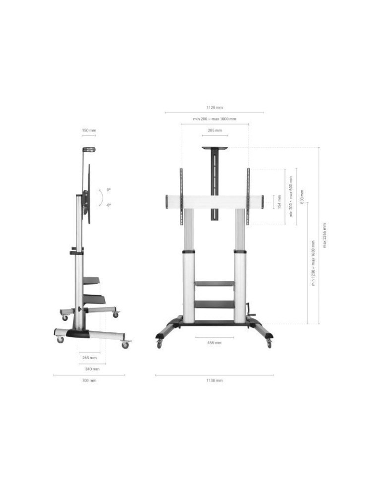 Soporte de Suelo Inclinable con Ruedas y Manivela Aisens FT100TE-125 para TV 60-100"/ hasta 100kg