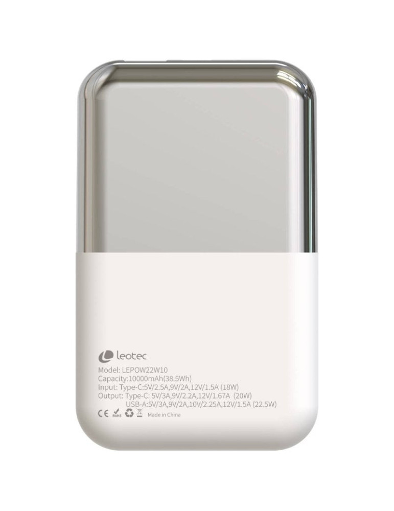Powerbank 10000mAh Leotec LEPOW22W10WS/ 22.5W/ Blanco y Plata/ Incluye Cable USB Tipo-C