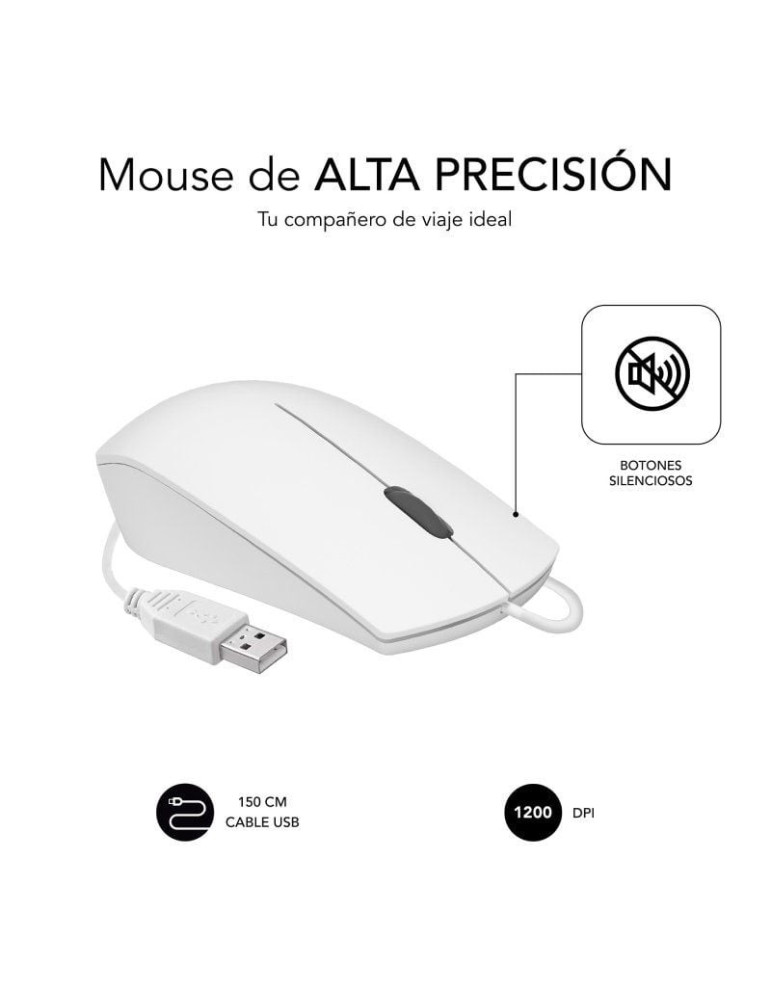 Ratón Subblim Business Silencioso/ Hasta 1200 DPI/ Blanco