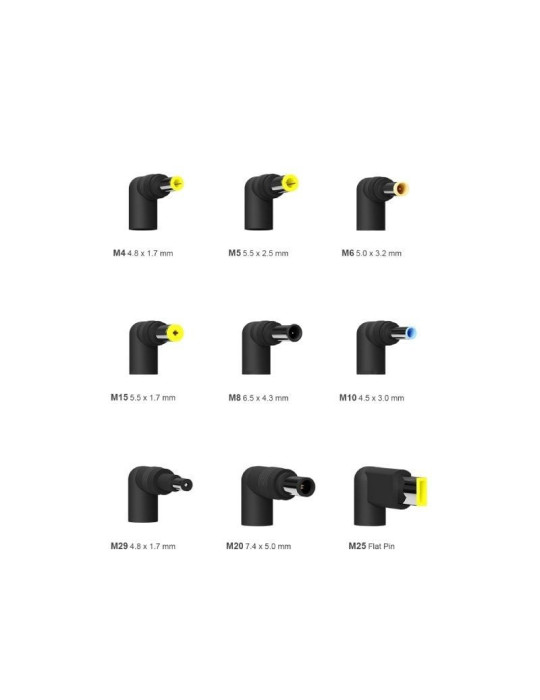Cargador de Portátil Aisens ASLC-65WAUTO-BK/ 65W/ 1xUSB QC3.0/ Automático/ 9 Conectores/ Voltaje 18.5-20V