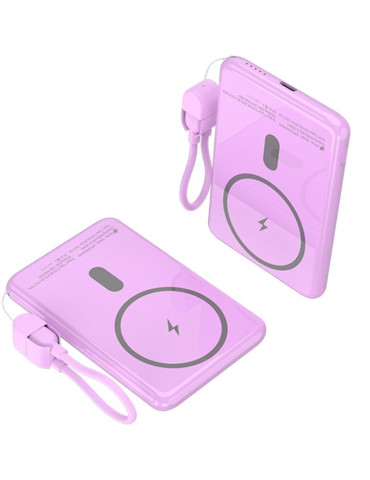 Powerbank 5000mAh Leotec LEPOWW20W5P/ 20W/ Wireless/ Púrpura/ Incluye Cable USB Tipo-C