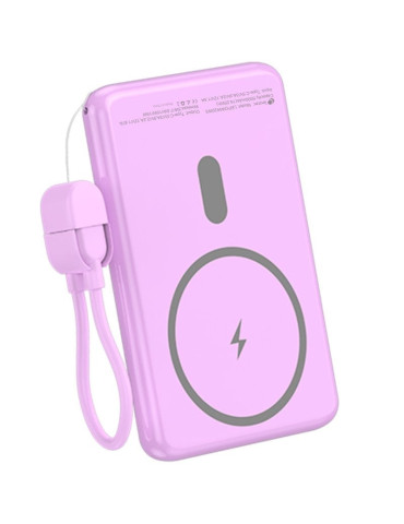 Powerbank 5000mAh Leotec LEPOWW20W5P/ 20W/ Wireless/ Púrpura/ Incluye Cable USB Tipo-C 2