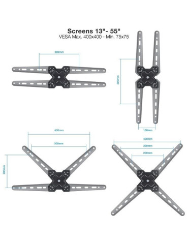 Soporte de Pared Extensible/ Giratorio/ Inclinable TooQ LP1356TN-B para TV de 13-55"/ hasta 25kg 2