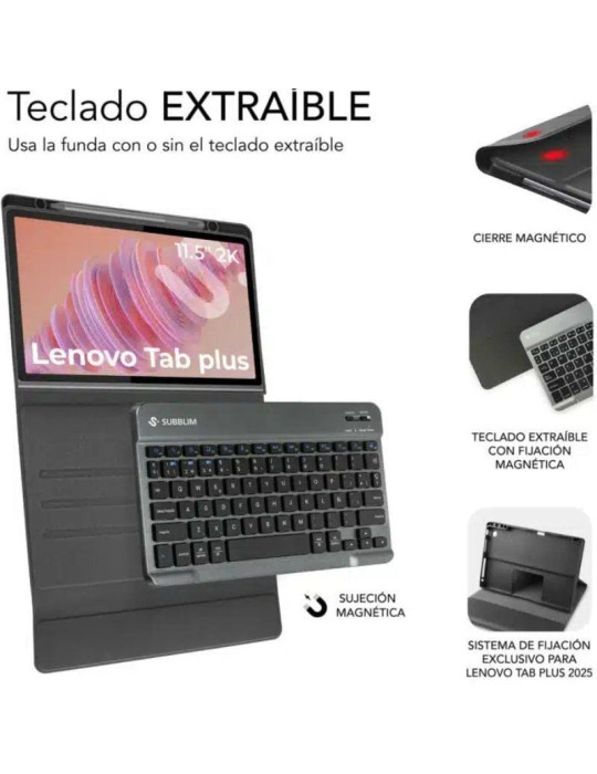 Funda con Teclado Subblim Keytab Pro BT Lenovo Tab 2025 11.5"/ Negra