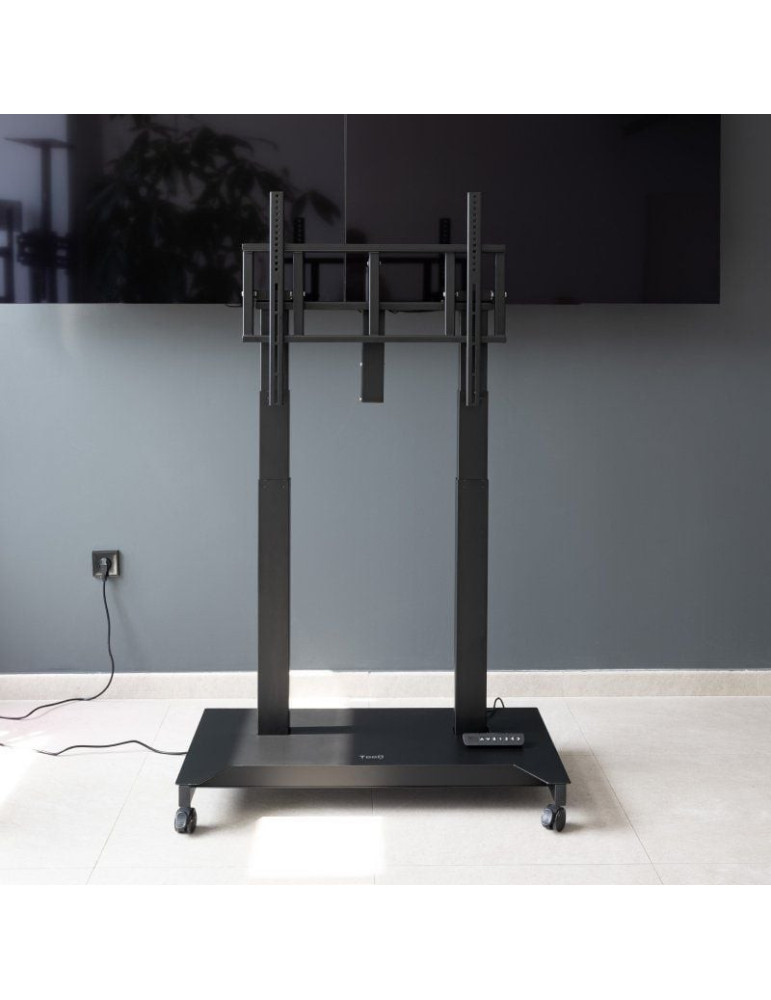 Soporte de Suelo Eléctrico/ Inclinable/ Ajustable con Ruedas TooQ UROS FSM03-B para TV 52-84"/ hasta 100kg