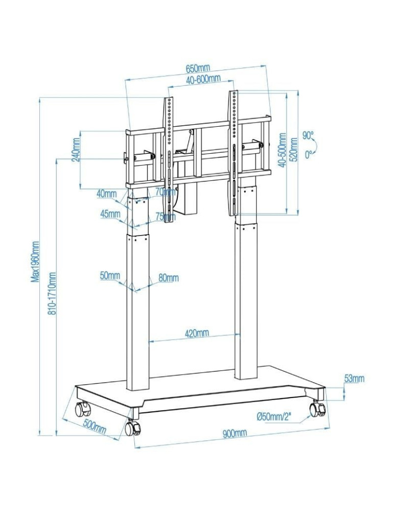 Soporte de Suelo Eléctrico/ Inclinable/ Ajustable con Ruedas TooQ UROS FSM03-B para TV 52-84"/ hasta 100kg