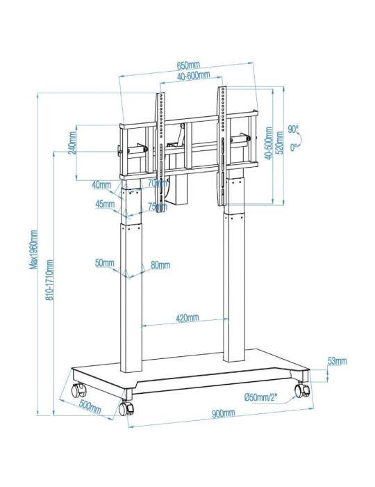 Soporte de Suelo Eléctrico/ Inclinable/ Ajustable con Ruedas TooQ UROS FSM03-B para TV 52-84"/ hasta 100kg
