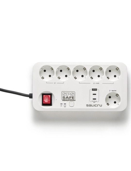 Regleta con interruptor Salicru SAFE MASTER+/ 5 Tomas de corriente/ 1 Master/ 2 USB Tipo-C/ 1 USB/ Cable 1.4m/ Blanca