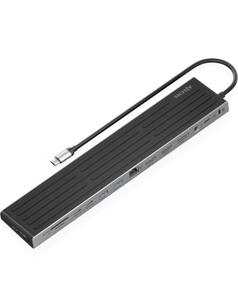 Docking USB Tipo-C Aisens ASUC-13P042-GR/ 2xUSB Tipo-C/ 1xUSB Tipo-C PD/ 2xUSB/ 2xHDMI/ 1xDisplayPort/ 1xLector de Tarjetas/ 1xJ