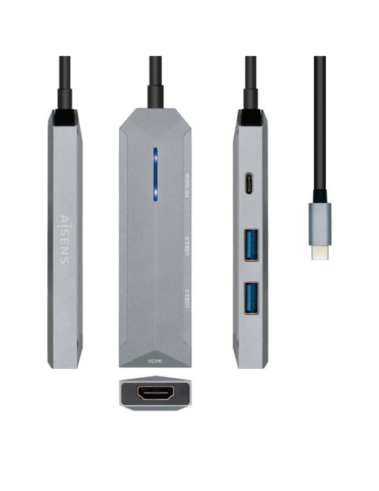 Docking USB Tipo-C Aisens ASUC-4P002-GR/ 1xHDMI 4K/ 2xUSB/ 1xUSB Tipo-C PD/ Gris