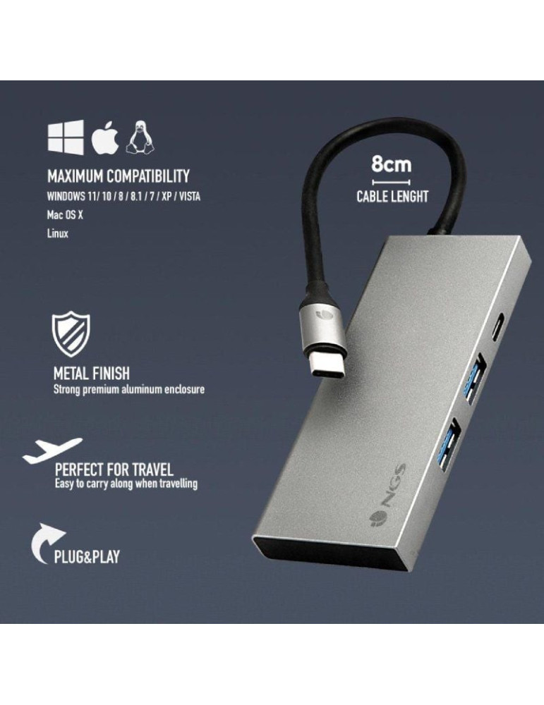 Docking USB Tipo-C NGS WonderDock4 Pro/ 2xUSB/ 1xUSB Tipo-C DP/ 1xHDMI 4K/ Gris
