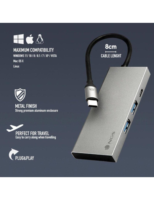 Docking USB Tipo-C NGS WonderDock4 Pro/ 2xUSB/ 1xUSB Tipo-C DP/ 1xHDMI 4K/ Gris