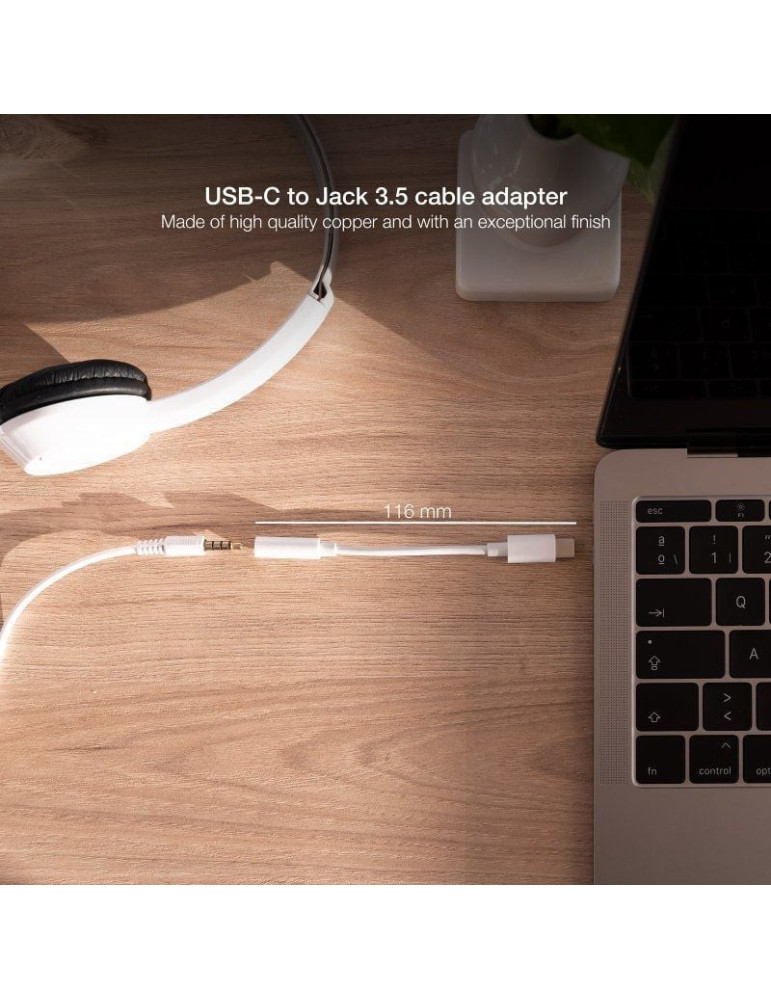 Conversor USB Tipo-C Nanocable 10.24.1205-W/ USB Tipo-C Macho - Jack 3.5 Hembra