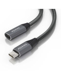 Cable Alargador USB 3.2 Aisens A107-0760/ USB Tipo-C Macho - USB Tipo-C Hembra/ Hasta 100W/ 20Gbps/ 50cm/ Gris
