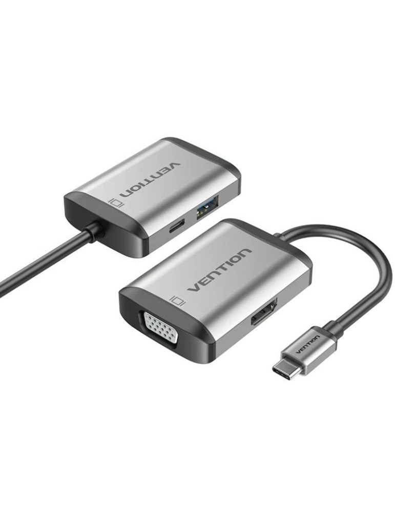 Conversor Vention TFAHB/ 1xUSB/ 1xHDMI/ 1xVGA/ 1xUSB Tipo-C PD/ Gris