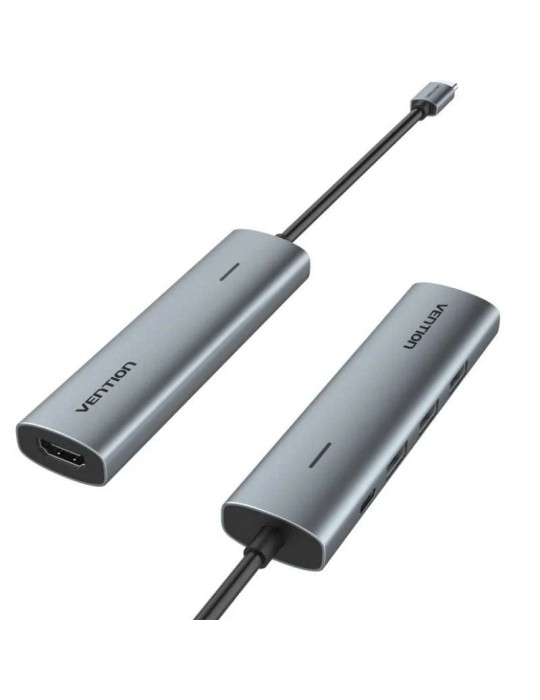 Docking USB Tipo-C Vention TGGHB/ 3xUSB/ 1xHDMI 4K/ 1xUSB Tipo-C PD/ Gris