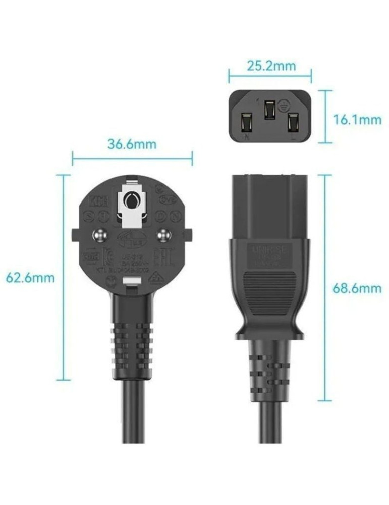 Cable de Alimentación Vention ZCJBAC/ IEC C13 Hembra - CEE7 Macho/ 1.8m/ Negro