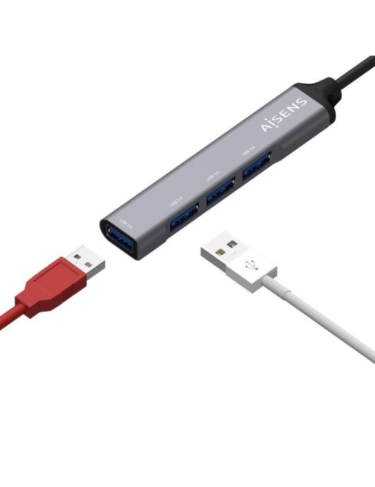 Hub USB Tipo-C Aisens A109-0541/ 4xUSB/ Gris