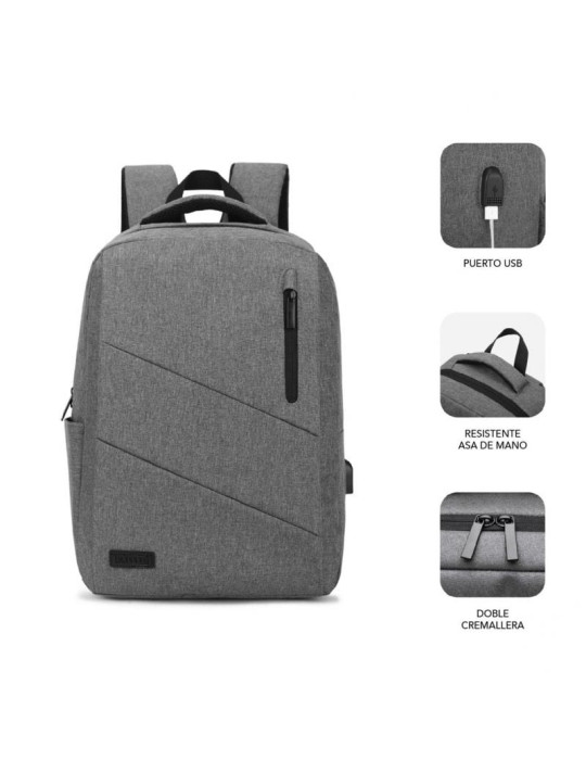 Mochila Subblim City Backpack para Portátiles hasta 15.6"/ Puerto USB/ Gris