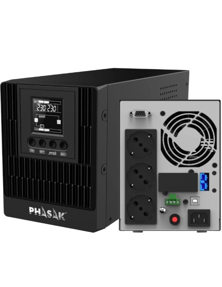 SAI Online Phasak 1000 VA Online LCD/ 1000VA-1000W/ 3 Salidas/ Formato Torre