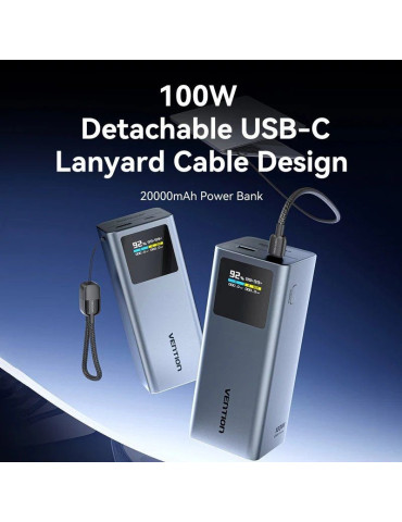 Powerbank 20000mAh Vention FKCH0/ 100W/ Gris/ Incluye Cable USB Tipo-C 2