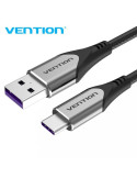Cable USB 2.0 Tipo-C Vention COFHH/ USB Tipo-C Macho - USB Macho/ Hasta 100W/ 480Mbps/ 2m/ Gris