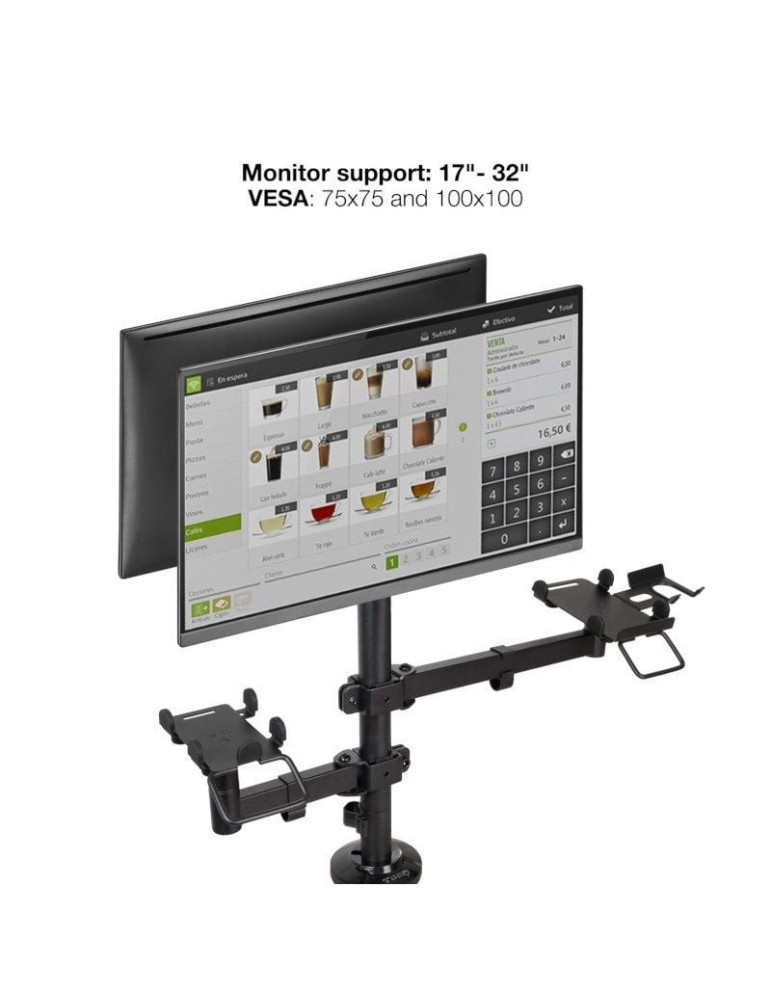 Soporte de Mesa para 2 Monitores, TPV, Impresora, Términal y Lector TooQ TQPM0002/ Giratorio/ Inclinable/ hasta 9kg