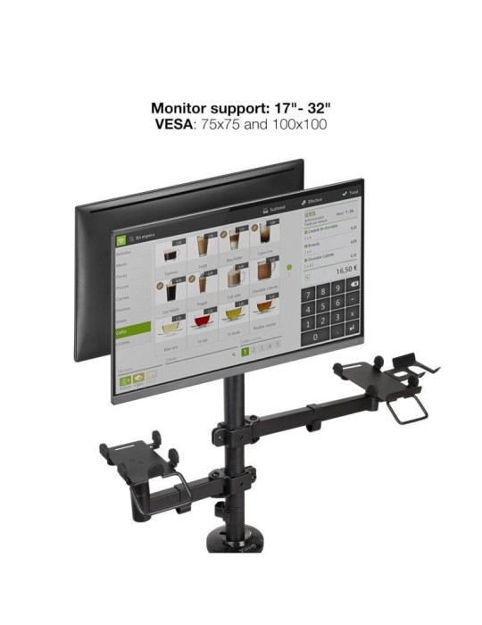 Soporte de Mesa para 2 Monitores, TPV, Impresora, Términal y Lector TooQ TQPM0002/ Giratorio/ Inclinable/ hasta 9kg