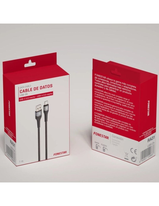 Cable USB 2.0 Tipo-C Fonestar USB-CA/ USB Tipo-C Macho - USB Macho/ 480Mbps/ 1m/ Negro
