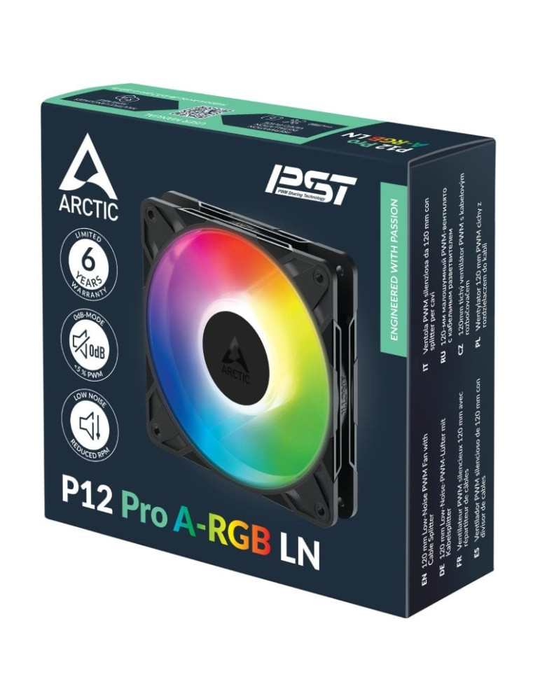 Ventilador Arctic P12 Pro A-RGB LN/ 12cm/ Negro
