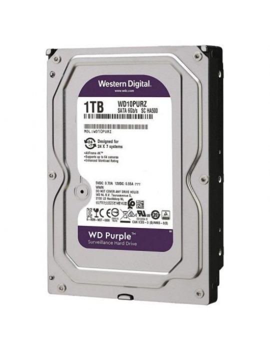 Disco Duro Western Digital WD Purple Surveillance 1TB/ 3.5"/ SATA III/ 64MB
