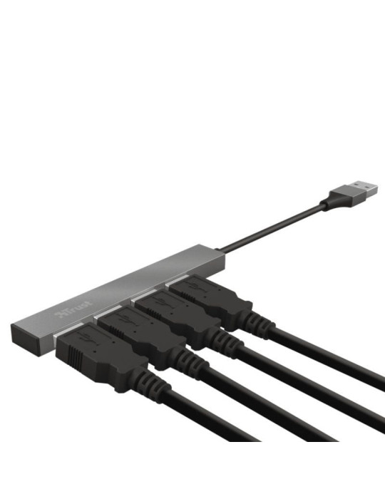 Hub USB 2.0 Trust Halyx/ 4xUSB/ Gris