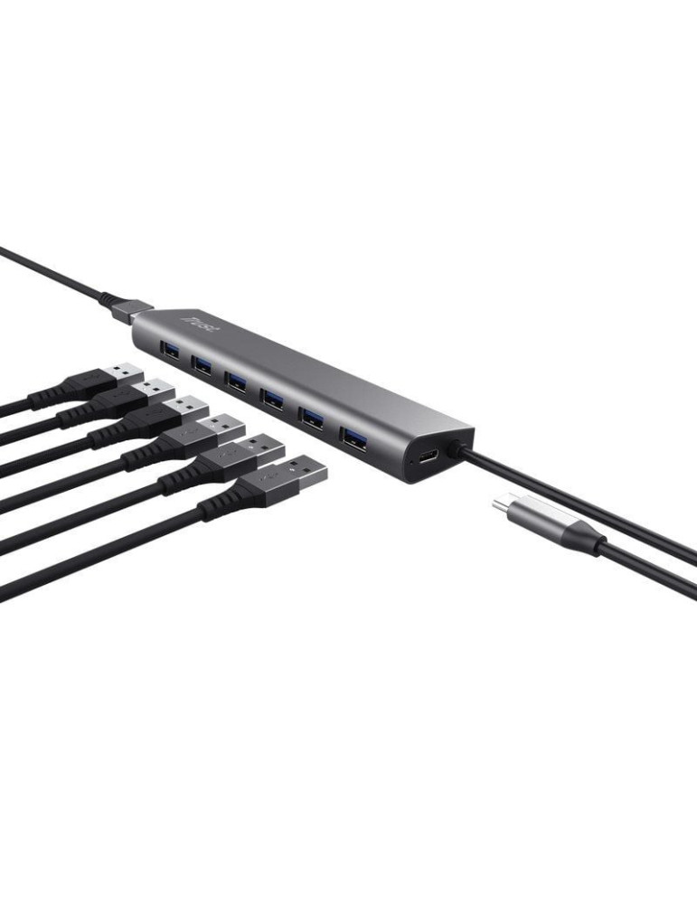 Hub USB 3.2 Gen1 Trust Halyx/ 7xUSB/ 1xUSB-C/ Gris