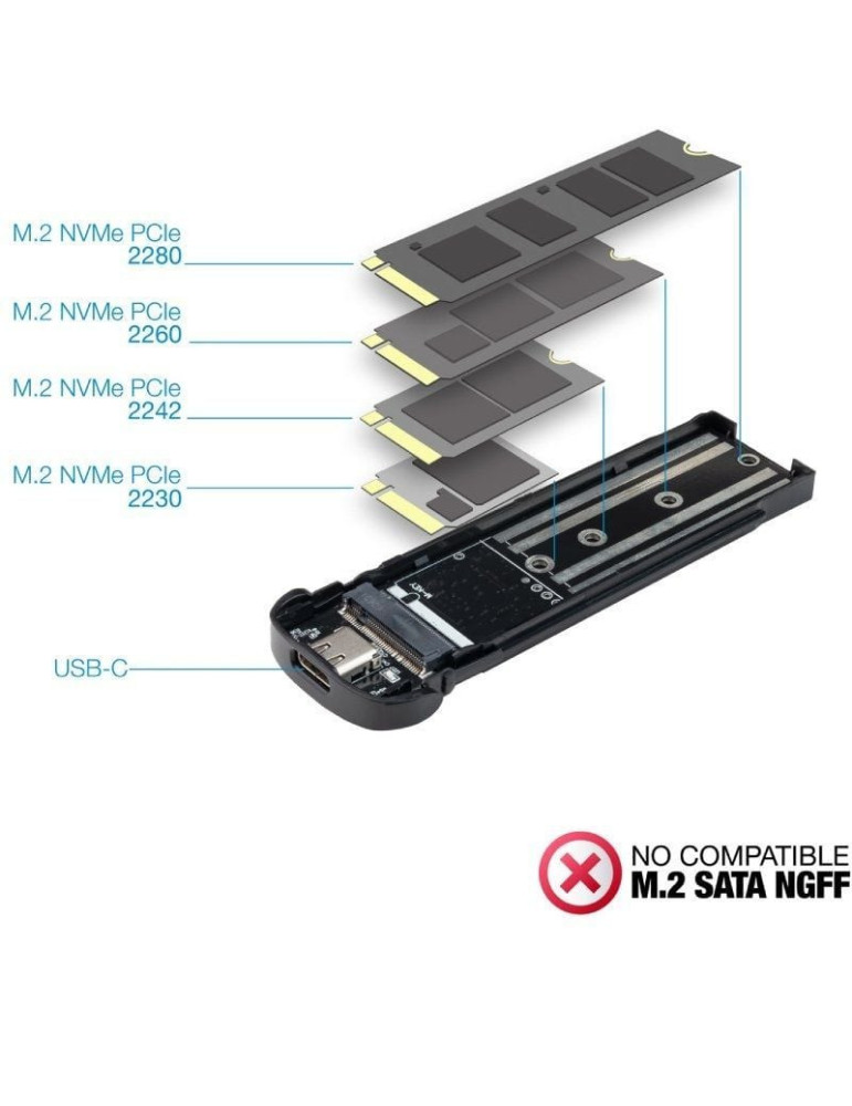 Caja Externa para Disco SSD M.2 NVMe TooQ TQE-2201BL/ USB 3.1 Gen1/ Sin tornillos