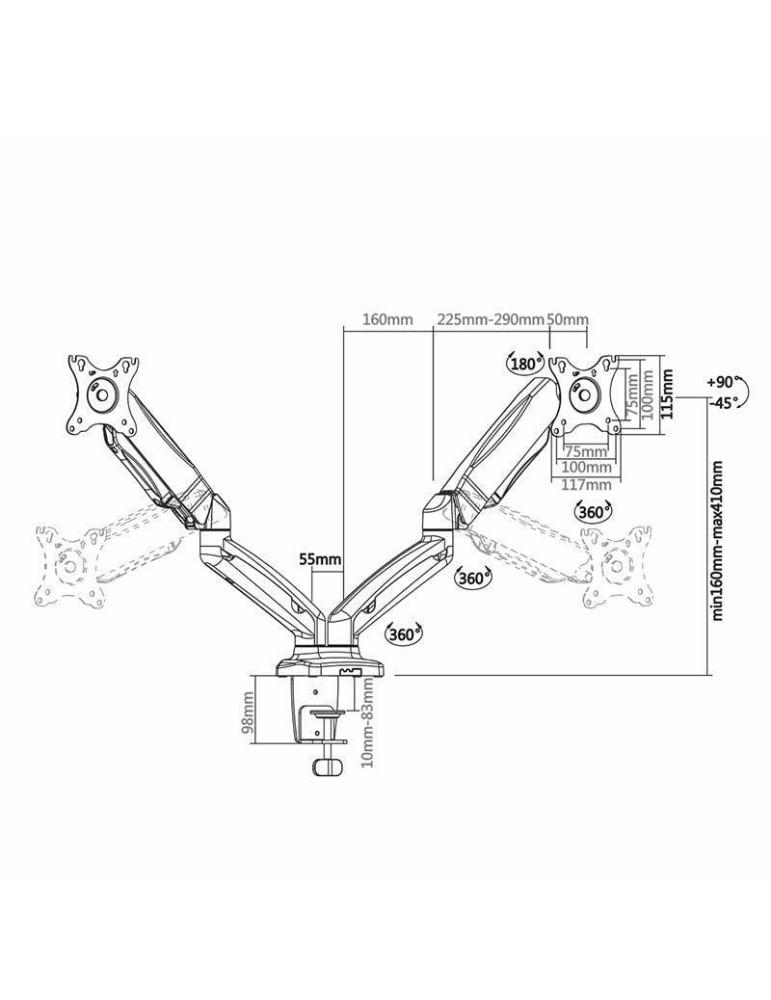 Soporte de Mesa con Contrapeso para 2 Monitores Aisens DT27TSR-045/ Giratorio/ Inclinable/ hasta 9kg
