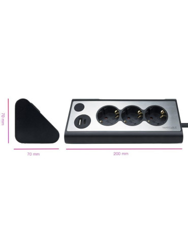 Regleta con Interruptor Nanocable 10.37.0013-BK/ 3 Tomas de Corriente/ 1 USB/ 1 USB Tipo C/ Cable 1.5m/ Negro 2