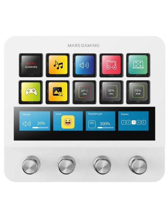 Stream Deck Mars Gaming MSD-PRO/ 10 Teclas LCD + 4 Diales Personalizables/ Blanco